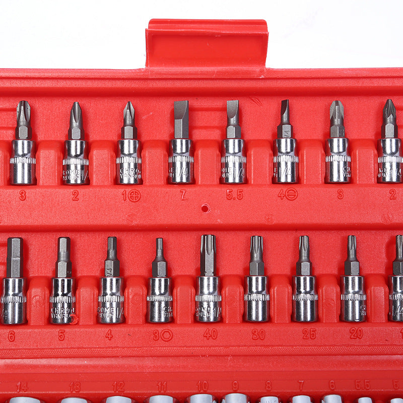 Socket Wrench Set, 6.3 inch (1/4 inch) Drive, 46 Piece Set, Ratchet Wrench, Hex Socket, Driver Set