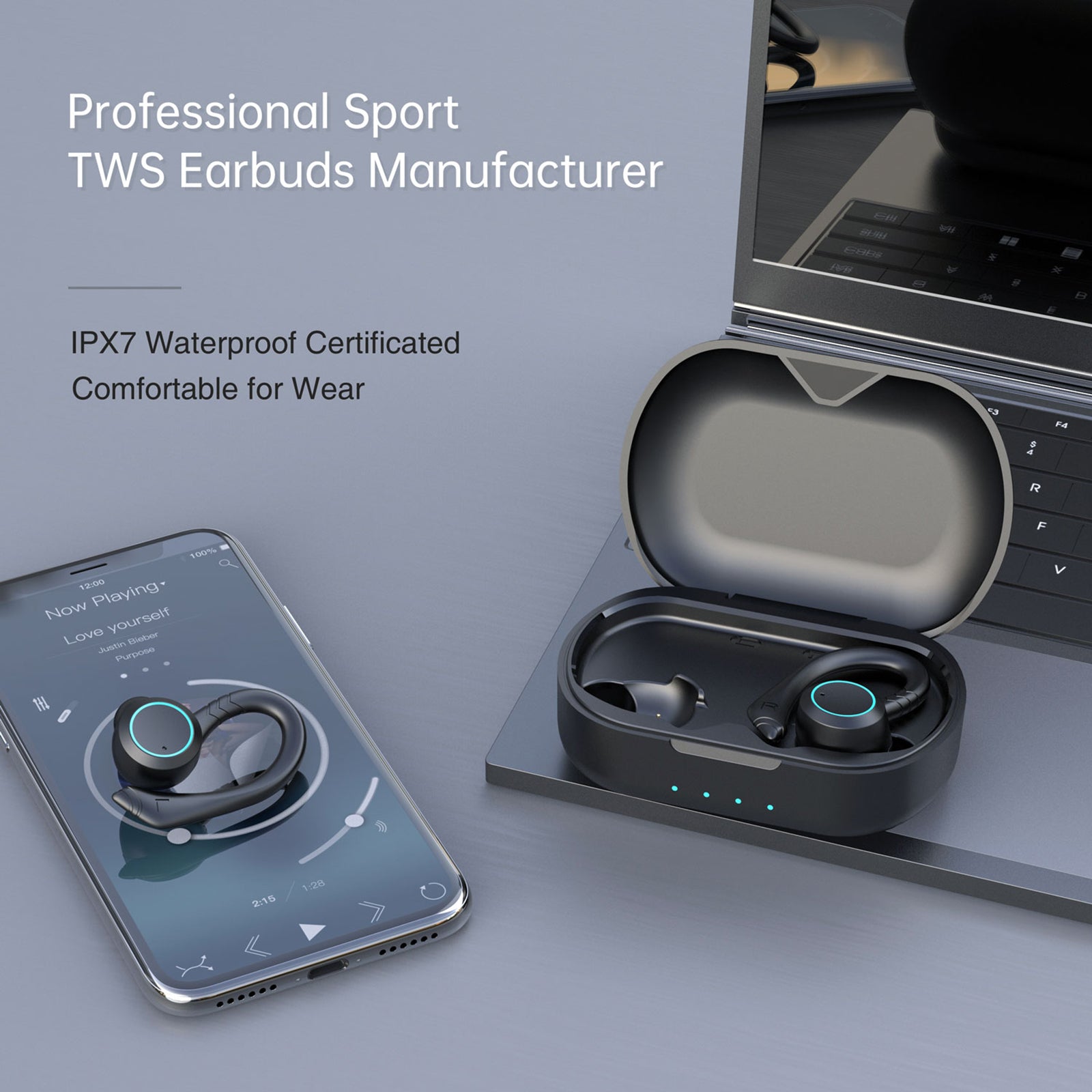 True Wireless Earbuds in Ear Bluetooth Headphones with Waterproof Fast Charging Deep Bass for Sport Running