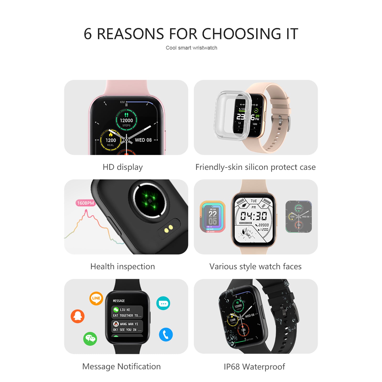 Smart Watch Fitness Tracker with Heart Rate/Blood Pressure/Sleep Monitor/8 Exercise Modes
