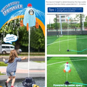 Kids Sprinkler 360-degree Rotation Rocket Sprinkler Summer Outdoor Lawns Water Spray Toy Funny Gifts for Kids Aged 3-12