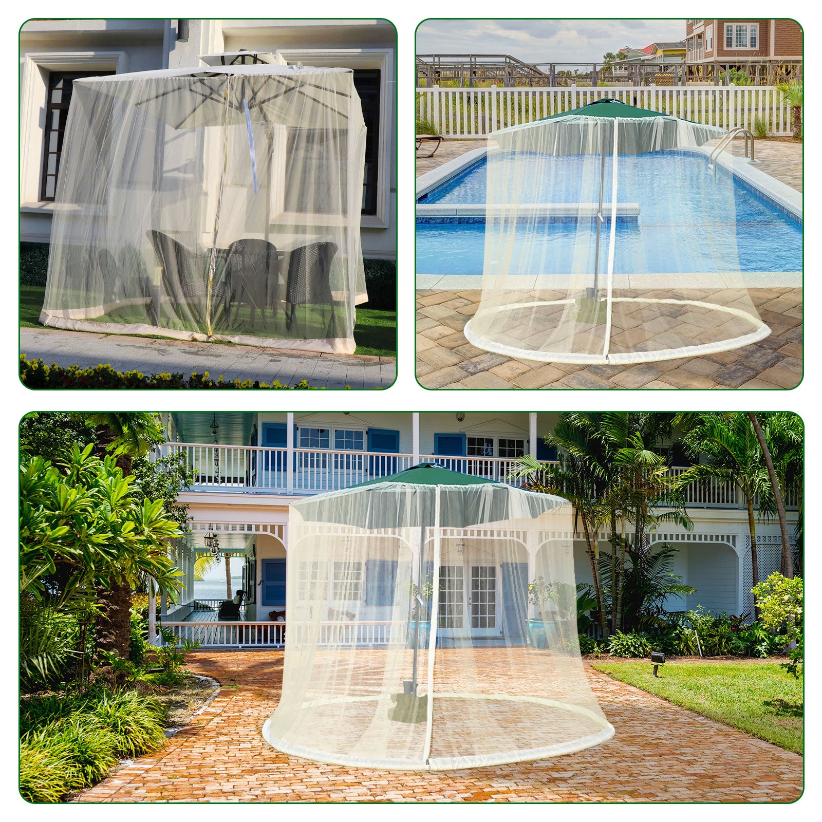 Mosquito Net Cover for Parasol, Insect Parasol Cover for Outdoor, Screen Cover for Yard Umbrella with Zippered Mesh