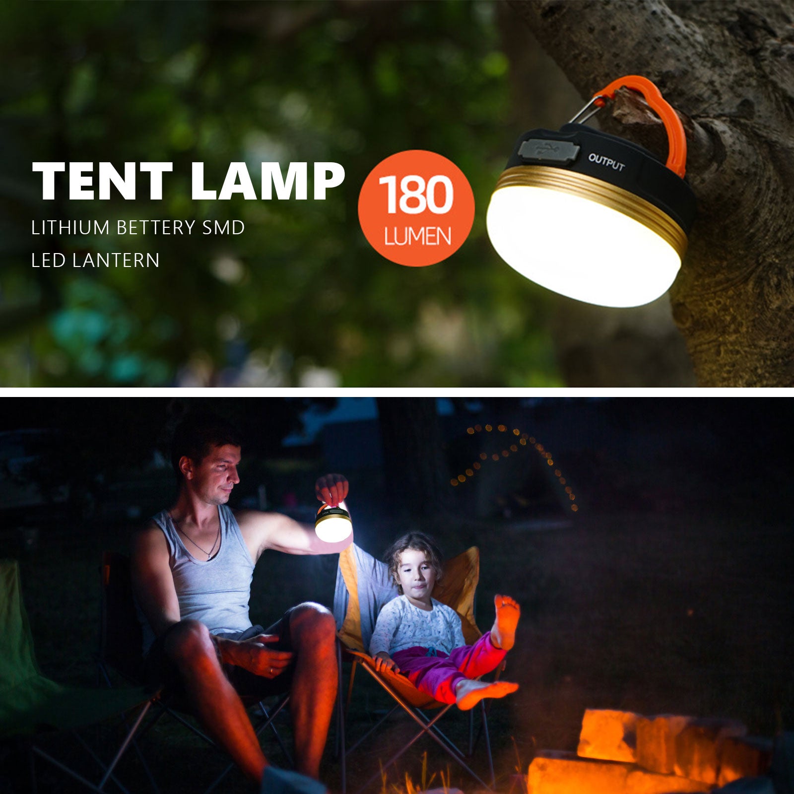 LED Camping Light USB Rechargeable Tent Lantern Waterproof Mobile Flashlight