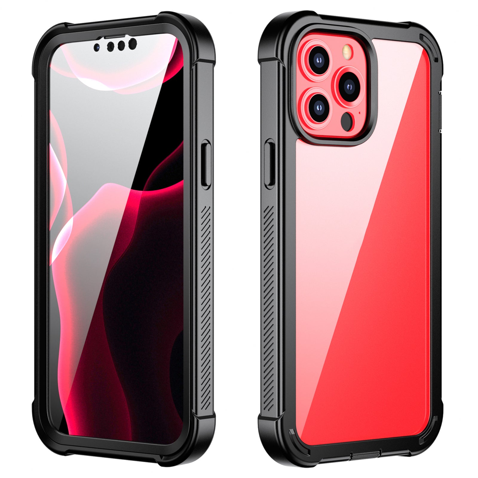 Designed for iPhone 13 Series Case 360° Full Body Protective Cover Anti-Drop Anti-Scratch Clear Phone Case, Black