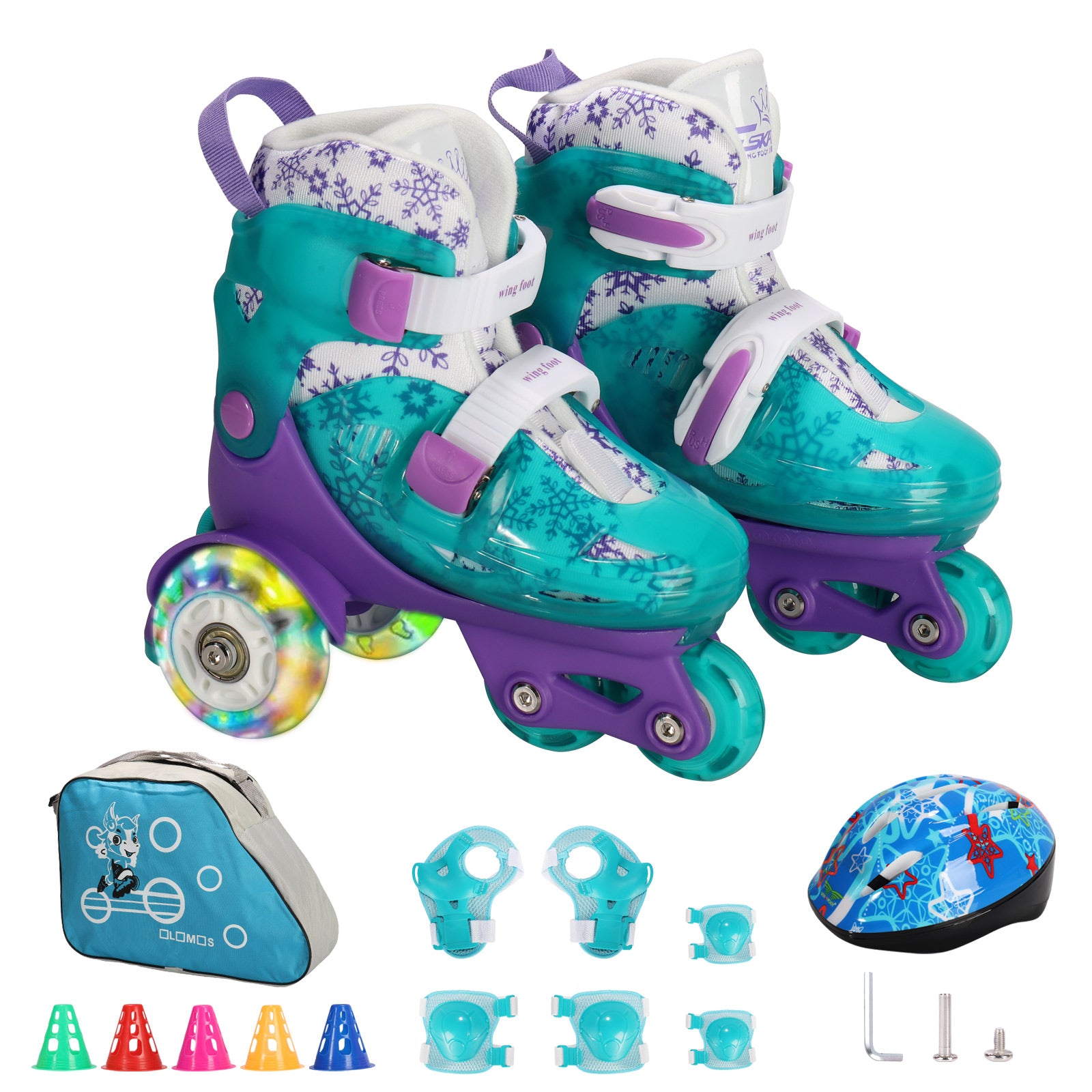 Kids Roller Skates Light Up LED Wheels Kids Roller Skates Shoes Includes 6 Pack Protective Gear for Ages 5-8 Years