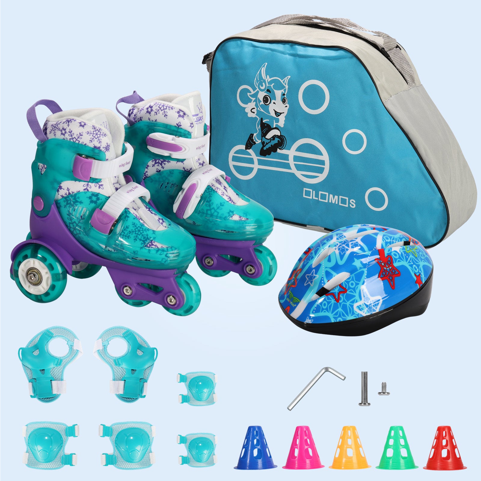 Kids Roller Skates Light Up LED Wheels Kids Roller Skates Shoes Includes 6 Pack Protective Gear for Ages 5-8 Years