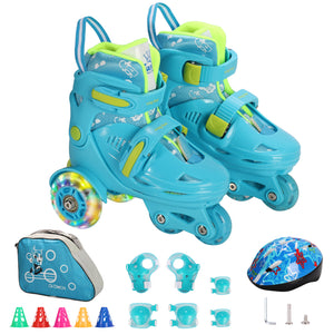 Kids Roller Skates Light Up LED Wheels Kids Roller Skates Shoes Includes 6 Pack Protective Gear for Ages 5-8 Years