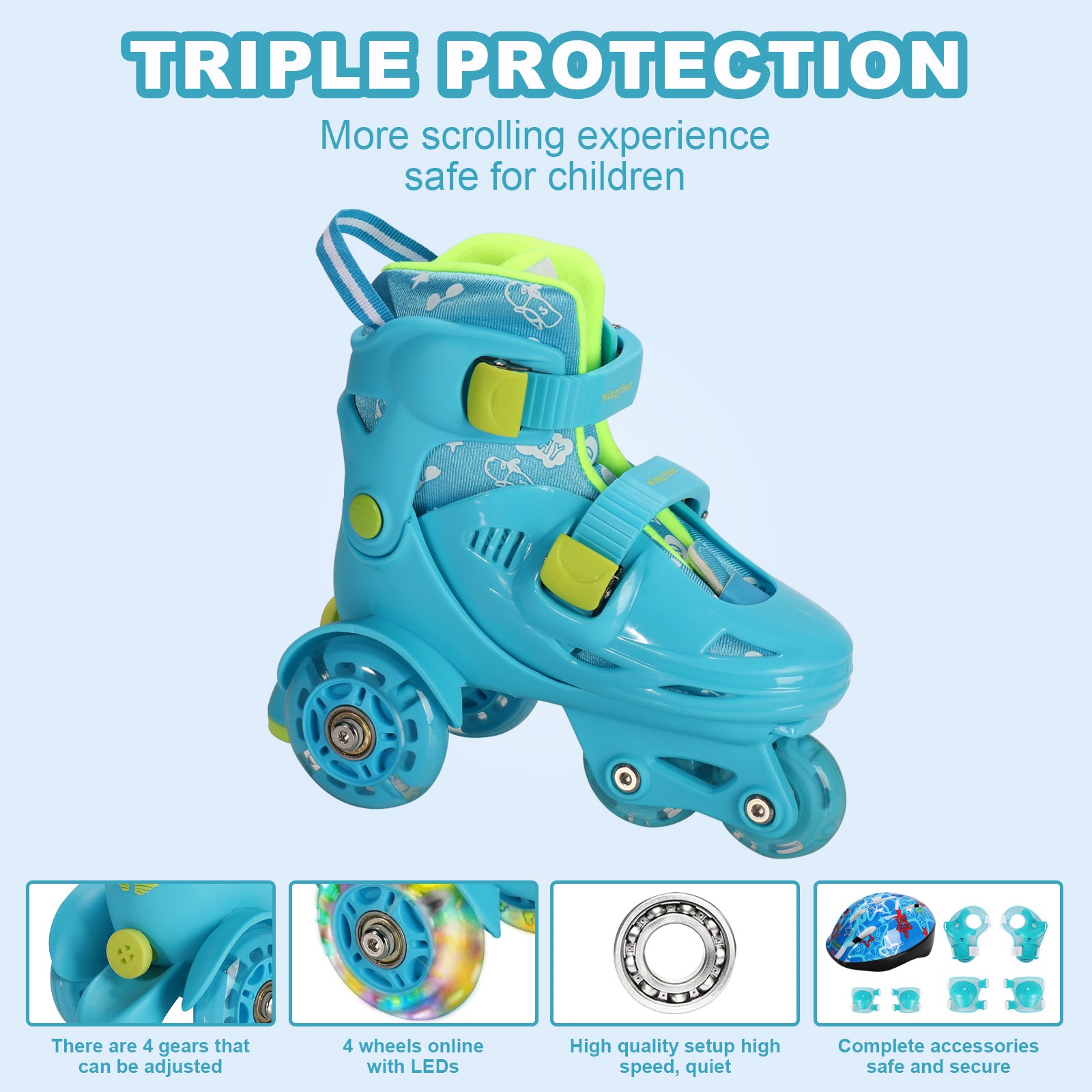 Kids Roller Skates Light Up LED Wheels Kids Roller Skates Shoes Includes 6 Pack Protective Gear for Ages 5-8 Years
