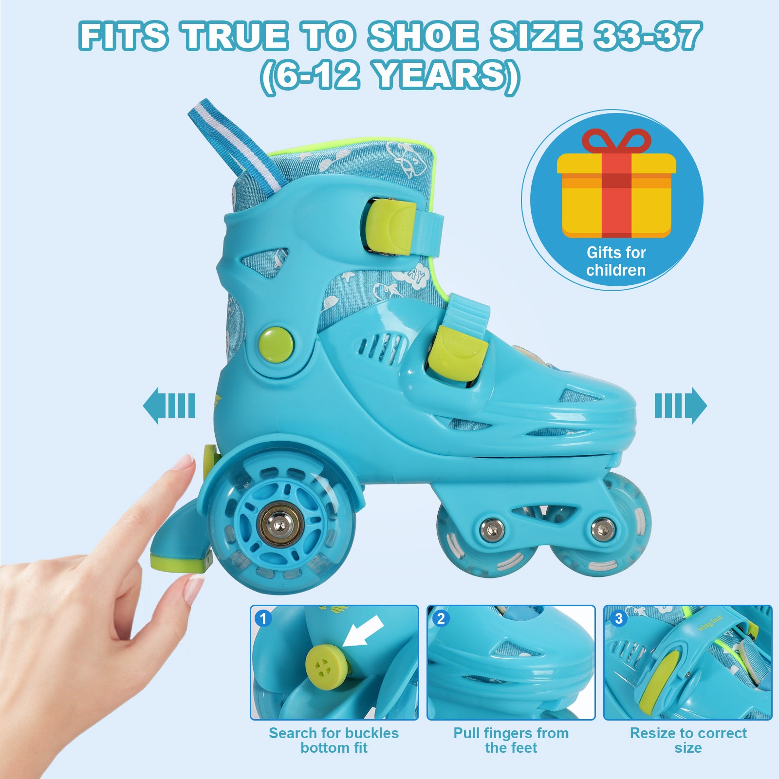 Kids Roller Skates Light Up LED Wheels Kids Roller Skates Shoes Includes 6 Pack Protective Gear for Ages 5-8 Years