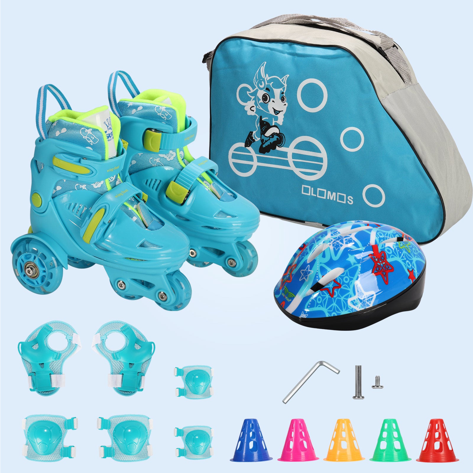 Kids Roller Skates Light Up LED Wheels Kids Roller Skates Shoes Includes 6 Pack Protective Gear for Ages 5-8 Years