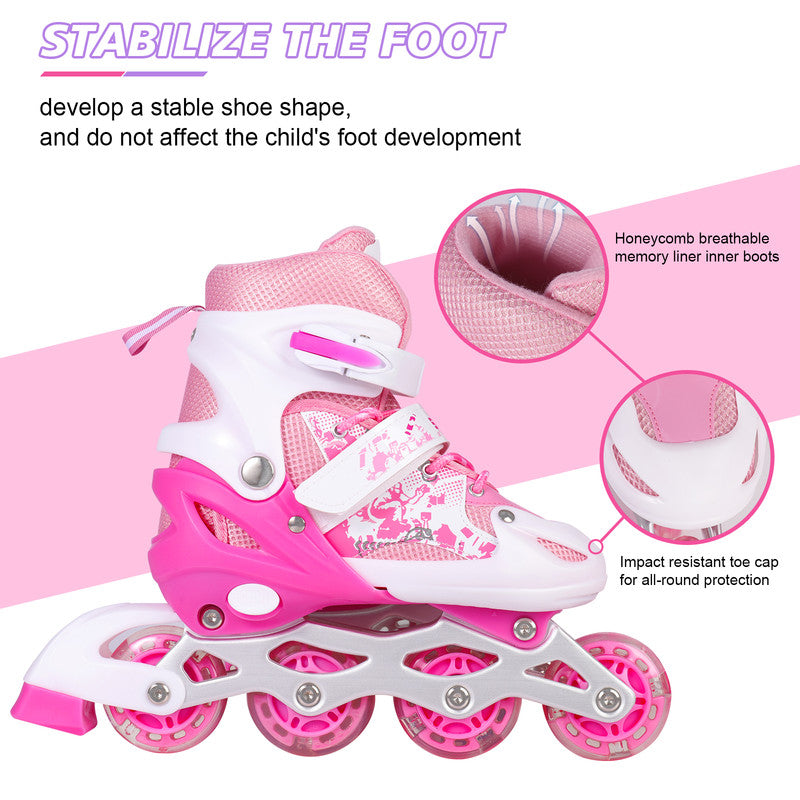 Adjustable roller skates inline skates for kids boys girls with luminous wheels