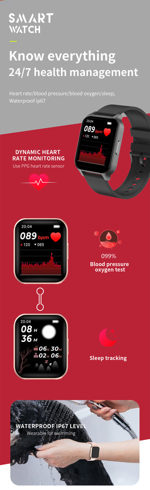 Smart Watch with 1.7" Activity Watch Accurate Body Temperature Detection Monitor Heart Rate Blood Oxygen Sleep 10 Days Battery Life IP68 Waterproof