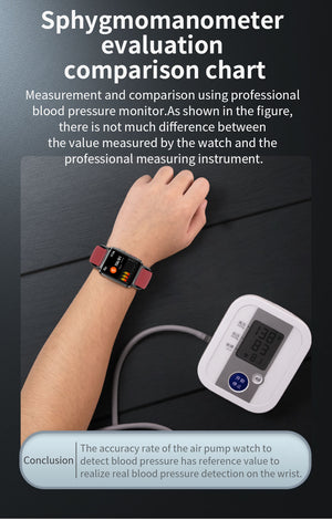 S6 1.7'' Accurate Blood Pressure Watch with Air Pump Inflatable Air Bags Cuff, Portable Long Standby Wrist Blood Pressure Monitor Smart Watch