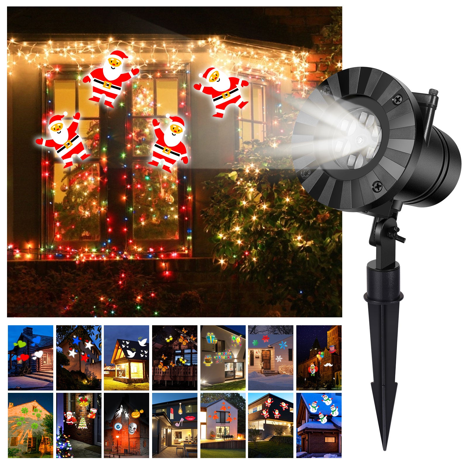 Halloween Christmas Projector Lights Outdoor Moving Snowflake Lights with 14 switchable pattern lenses Waterproof for Holiday Party Garden Wedding Indoor Outdoor Decorations