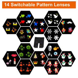 Halloween Christmas Projector Lights Outdoor Moving Snowflake Lights with 14 switchable pattern lenses Waterproof for Holiday Party Garden Wedding Indoor Outdoor Decorations
