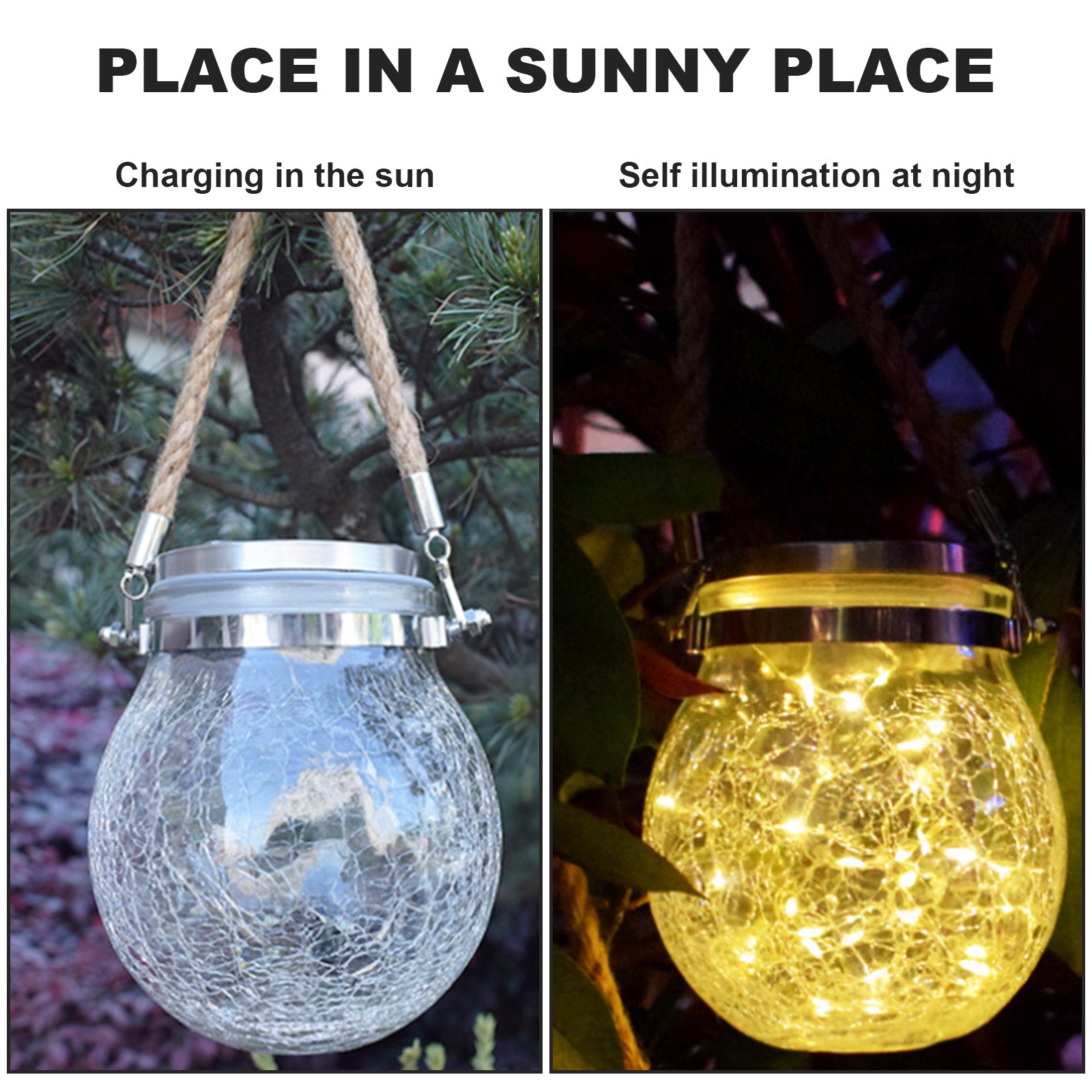 Hanging Solar Lights Outdoor Waterproof Christmas Decoration Cracked Glass Hanging Ball Lights for Garden Yard Patio Lawn