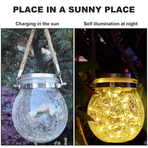 Hanging Solar Lights Outdoor Waterproof Christmas Decoration Cracked Glass Hanging Ball Lights for Garden Yard Patio Lawn