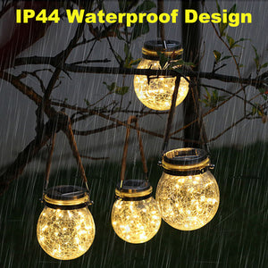 Hanging Solar Lights Outdoor Waterproof Christmas Decoration Cracked Glass Hanging Ball Lights for Garden Yard Patio Lawn