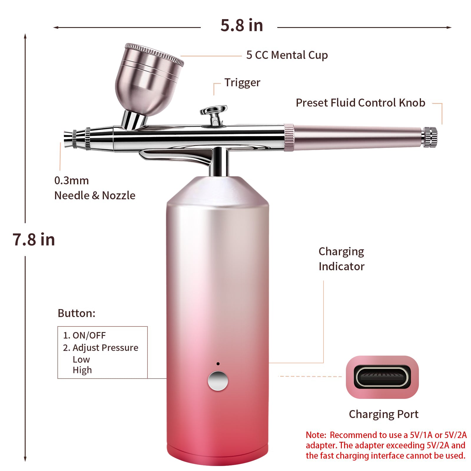 Rechargeable Airbrush Kit, Mini Spray Airbrush Kit with Compressor, Portable Multipurpose Airbrush Machine