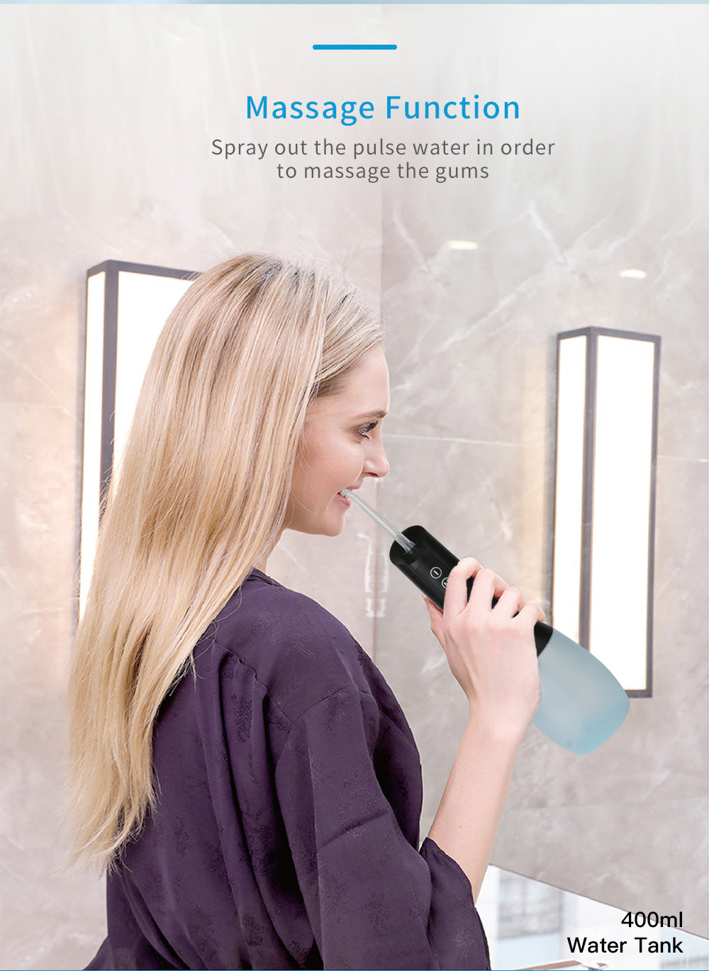 Cordless Oral Irrigator Portable Teeth Cleaner Water Dental Flosser with 400ml Big Water Tank 6 nozzles 5 Modes