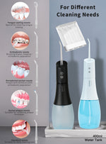 Cordless Oral Irrigator Portable Teeth Cleaner Water Dental Flosser with 400ml Big Water Tank 6 nozzles 5 Modes