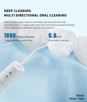 Cordless Oral Irrigator Portable Teeth Cleaner Water Dental Flosser with 400ml Big Water Tank 6 nozzles 5 Modes