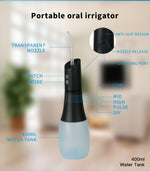 Cordless Oral Irrigator Portable Teeth Cleaner Water Dental Flosser with 400ml Big Water Tank 6 nozzles 5 Modes