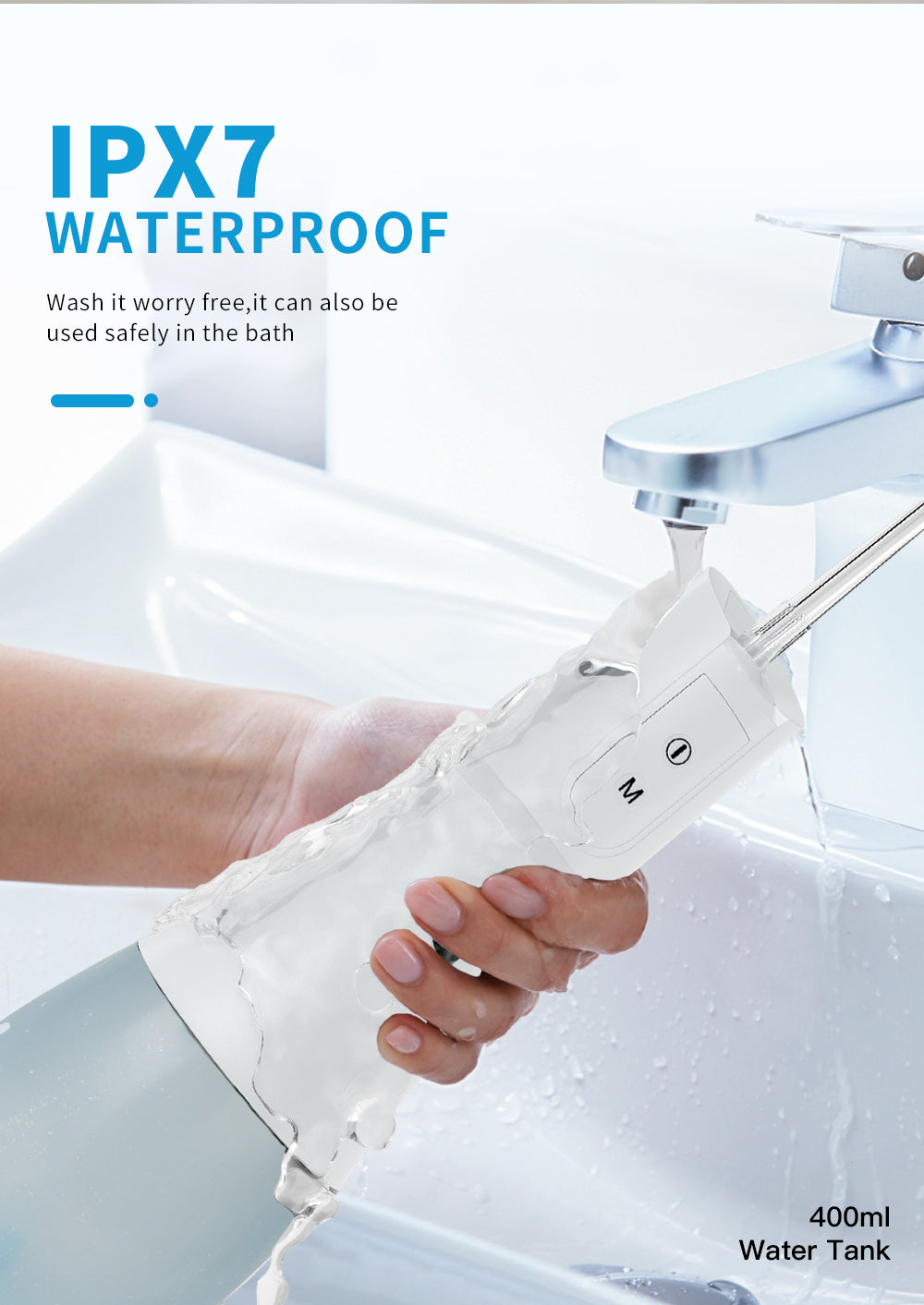 Cordless Oral Irrigator Portable Teeth Cleaner Water Dental Flosser with 400ml Big Water Tank 6 nozzles 5 Modes