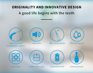 Cordless Oral Irrigator Portable Teeth Cleaner Water Dental Flosser with 400ml Big Water Tank 6 nozzles 5 Modes