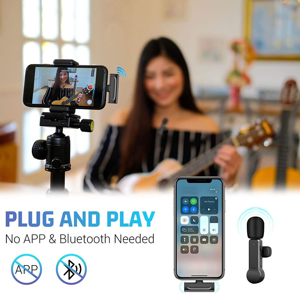 Wireless Lavalier Microphone Compatible iPhone iPad with Charging Case, Plug-Play 2.4GHz Wireless Microphone for Recording YouTube TikTok Facebook Live Stream Noise Reduction Auto Sync