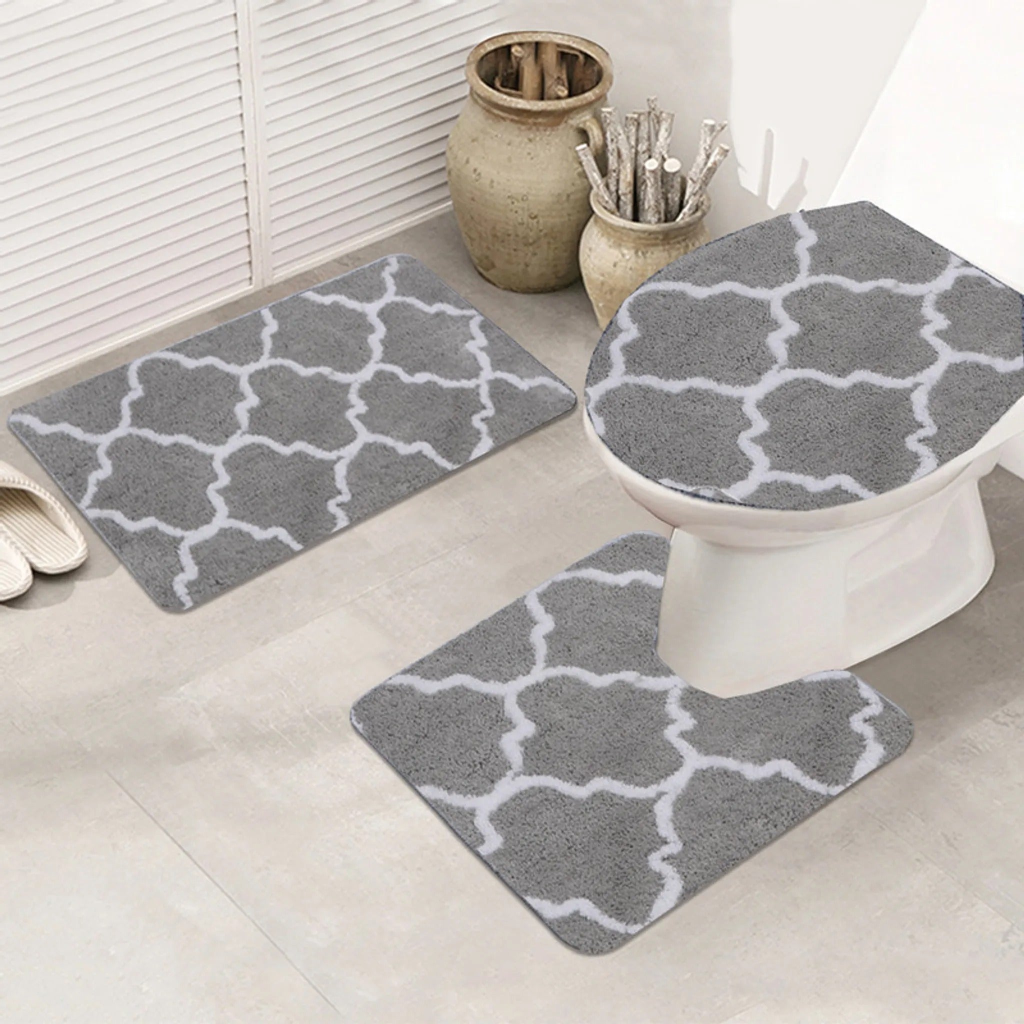 3 Pack Bathroom Mat Set Rug Non Slip - Rug, Contour Mat and Lid Cover