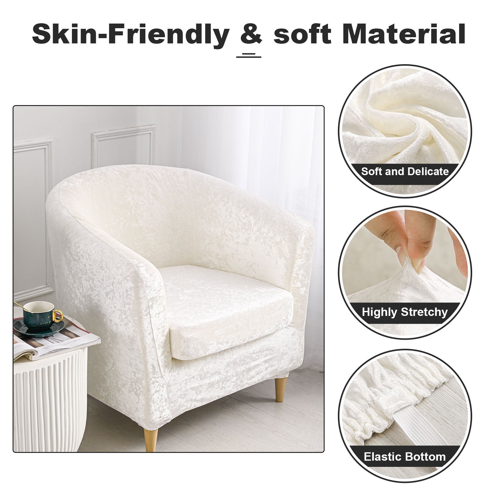 2 Piece Velvet Plush Chair Slipcovers High Stretch Slip Resistant Tub Chair Slipcovers Sofa Furniture Protector,8 colors