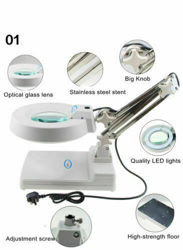 20X Magnifying Glass Lamp with Metal Swing Arm Magnifier for Reading Hobbies Task Crafts or Workbench, White