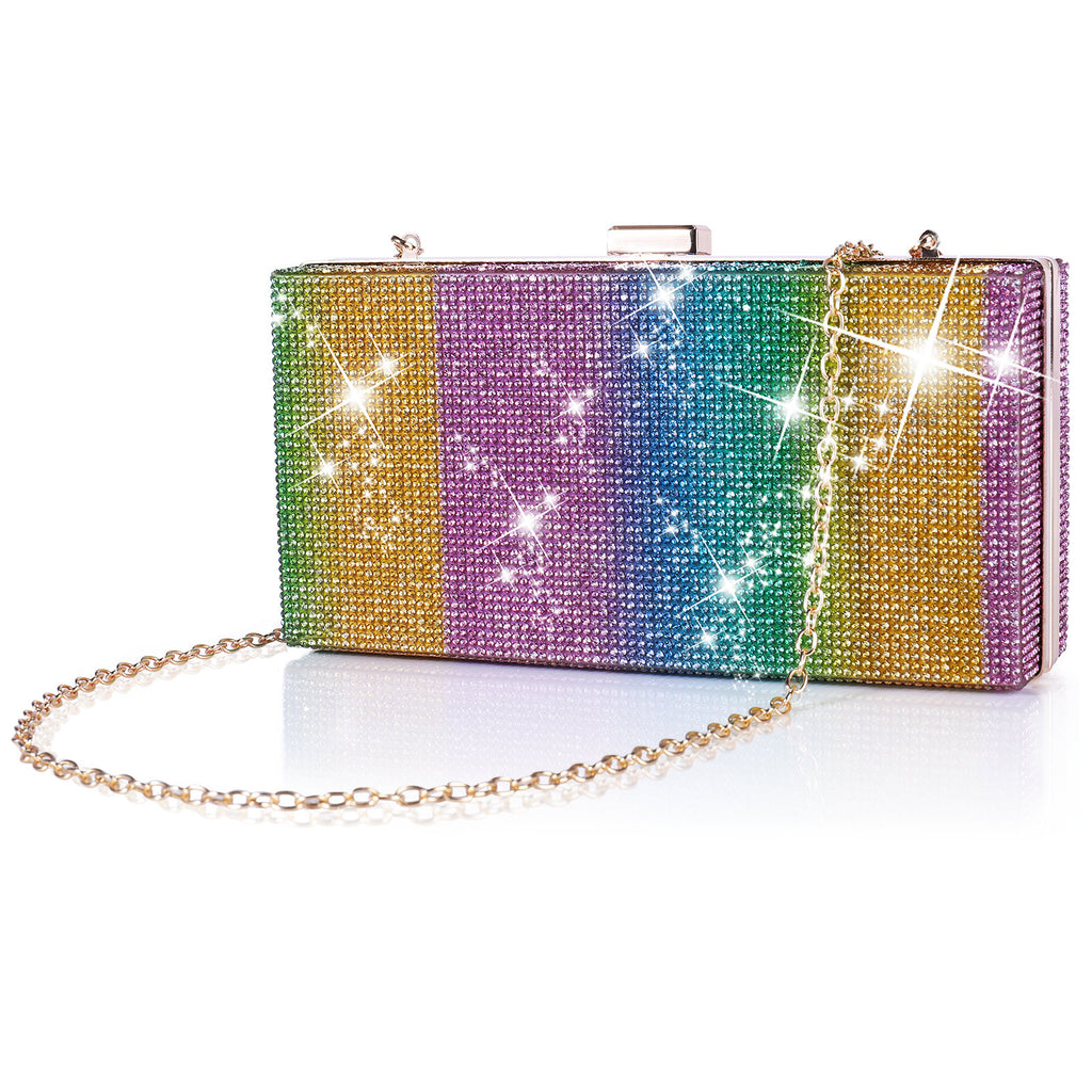 Women Clutch Rainbow Crystal for Wedding Banquet Dance Cocktail Party Graduation Ceremony，Rainbow/Square