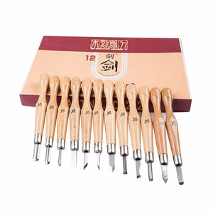12 Pcs Engraving Knife Wood Carving Tools Kit Carbon Steel Graver Set with Storage Case for Kids & Beginners