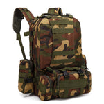55L Tactical Backpack Military Assault Pack Camping Hiking Outdoor Traveling Backpack Waterproof Detachable, Black/Camouflage