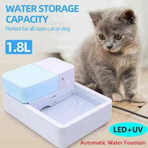 1.8L LED + UV Sterilization Automatic Pet Water Fountain 12V Pet Water Dispenser Drinking Filter Bowl for Dogs Cats