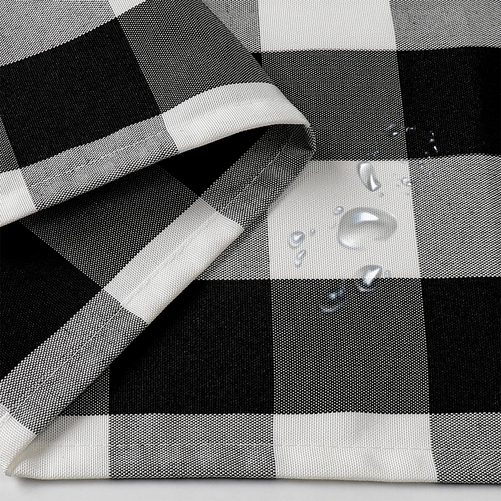 Black and White Buffalo Plaid Blackout Outdoor Curtains Set for Patio Waterproof with Series of Pillowcases & Tablecloth