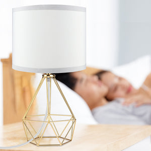 Modern Lamp with Gold Hollowed Out Base TC Fabric Shade Bedside Lamp for Living Room Bedroom, Set of 2