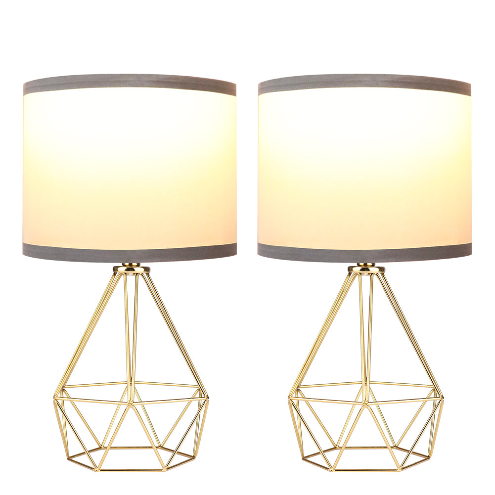Modern Lamp with Gold Hollowed Out Base TC Fabric Shade Bedside Lamp for Living Room Bedroom, Set of 2