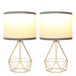 Modern Lamp with Gold Hollowed Out Base TC Fabric Shade Bedside Lamp for Living Room Bedroom, Set of 2