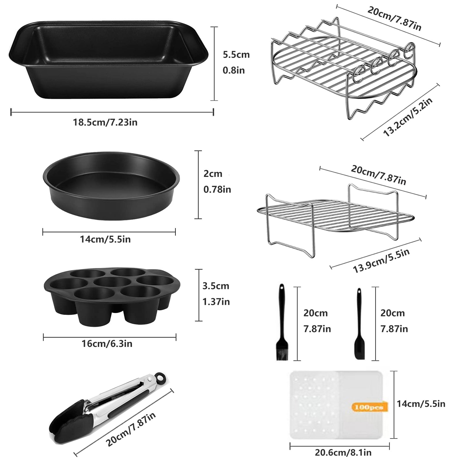 10PCS Dual Air Fryer Accessories, Airfryer Accessories Compatible for FoodiDZ201 DZ401, Zone Fryers 7.6L-9.5L