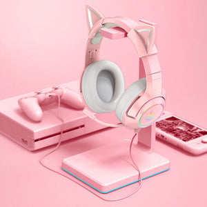 Onikuma K9 Pink Wired Gaming Headset Retractable Cat Ears PS4, Xbox, PC, Switch Headphones