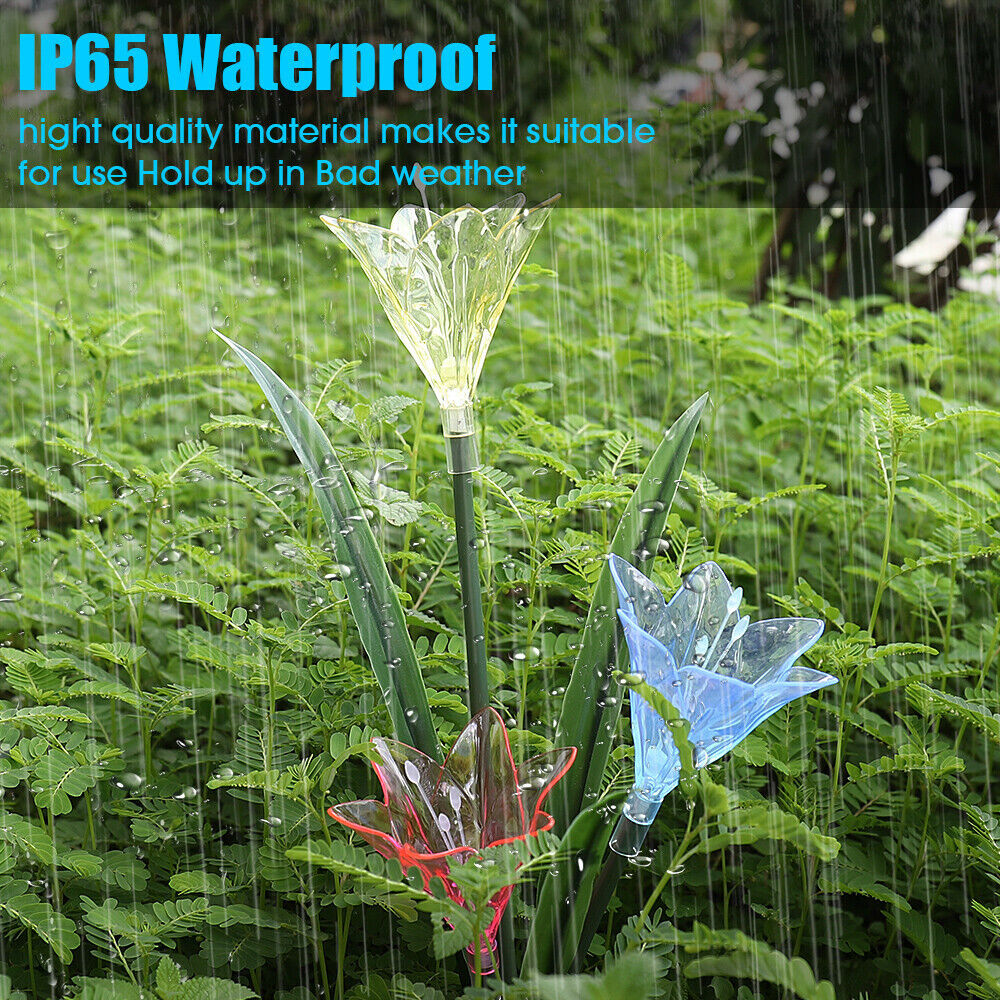 2 Pcs Lily Solar LED Lights Garden Stake Lamp Multi-color Change LED Light for Yard Patio Outdoor Decor