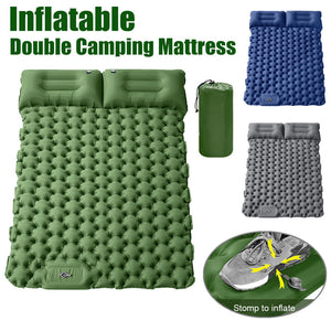 Double Sleeping Pad for Camping, Self Inflating Camping Pad 2 Person with Pillow for Backpacking, Hiking, Portable Camping Pad