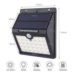 2PCS 33LED Solar Power Wall Light Waterproof Outdoor PIR Motion Sensor Path Lamp