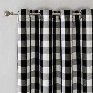 Black and White Buffalo Plaid Blackout Outdoor Curtains Set for Patio Waterproof with Series of Pillowcases & Tablecloth