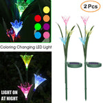 2 Pcs Lily Solar LED Lights Garden Stake Lamp Multi-color Change LED Light for Yard Patio Outdoor Decor