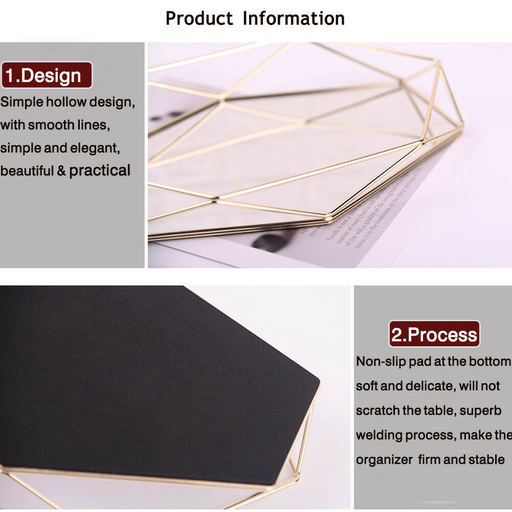 Geometric Prism Trays Decorative Desktop Cosmetic Jewelry Storage Organizer 27.5"  × 18.5" × 4”