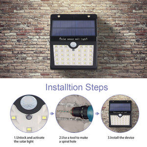 2PCS 33LED Solar Power Wall Light Waterproof Outdoor PIR Motion Sensor Path Lamp