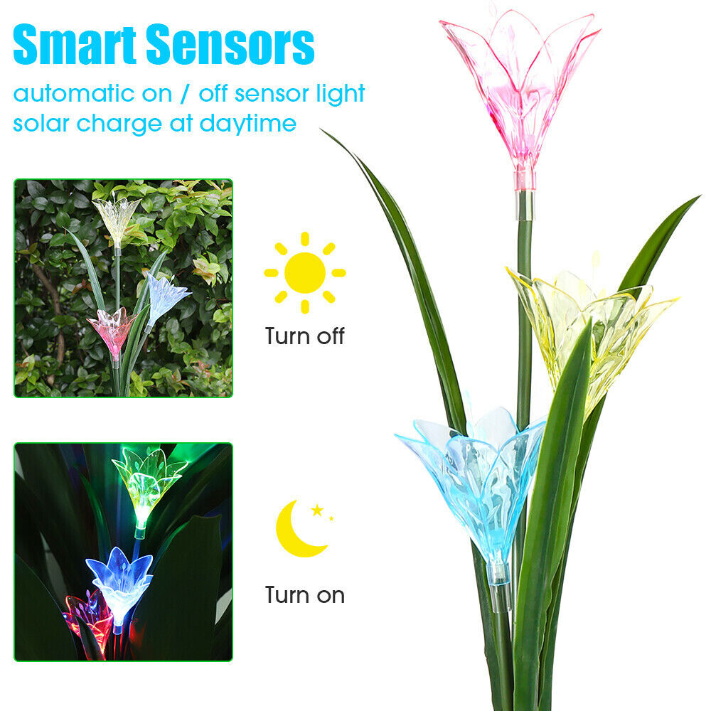 2 Pcs Lily Solar LED Lights Garden Stake Lamp Multi-color Change LED Light for Yard Patio Outdoor Decor